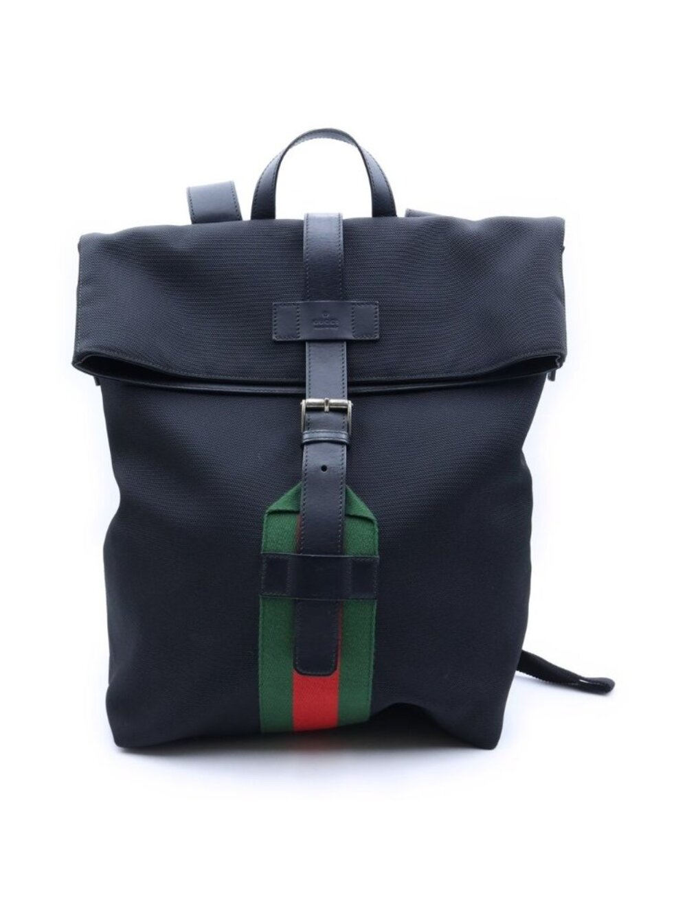 Gucci Sherry Line Backpack Black Canvas Leather Silver